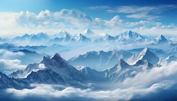 ai gerado majestoso montanha pico, azul céu, tranquilo cena, natureza beleza gerado de ai foto