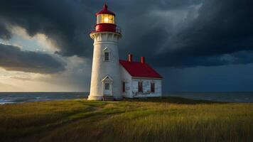 ai gerado farol do amor guiando através vidas tempestades foto