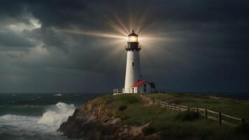 ai gerado farol do amor guiando através vidas tempestades foto