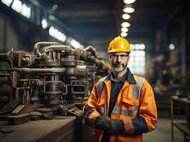 ai gerado industrial trabalhador dentro fábrica foto