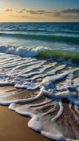 ai gerado serenata do a mar □ Gentil ondas lapidação contra arenoso costa foto