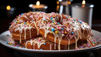 ai gerado doce comida, gourmet chocolate, rosquinha, pouco saudável comendo, cozido açúcar gerado de ai foto