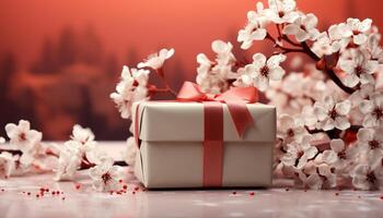 ai gerado celebração do amor presente caixa, flor, casamento, romance, decoração gerado de ai foto