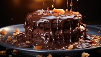 ai gerado caseiro chocolate bolo, doce torta, Derretendo Sombrio chocolate, indulgência gerado de ai foto