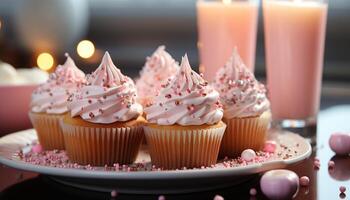 ai gerado caseiro Bolinho com Rosa glacê, uma doce aniversário celebração gerado de ai foto