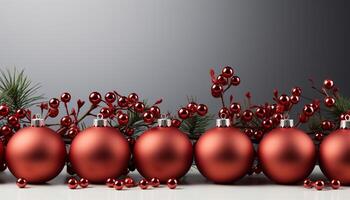 ai gerado Natal enfeite decoração em inverno fundo, brilhante esfera ilustração gerado de ai foto