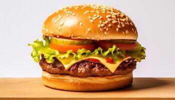 ai gerado gourmet X-Burger, grelhado carne, fresco vegetais, pouco saudável velozes Comida gerado de ai foto