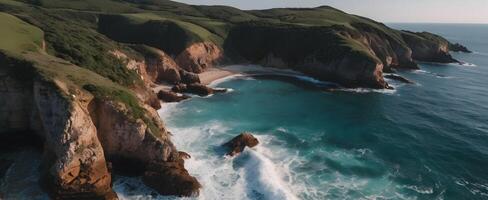 ai gerado Visão do a lindo mar ou oceano com ondas foto