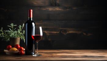 ai gerado celebração do natureza elegância vermelho vinho, uva, e madeira gerado de ai foto