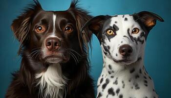 ai gerado fofa cachorro e fiel cachorro sentar junto, olhando às Câmera gerado de ai foto