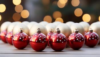 ai gerado alegre floco de neve decorações iluminar a festivo Natal árvore gerado de ai foto