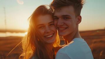 ai gerado sorridente homem e mulher voltado para Câmera. generativo ai. foto