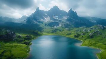 ai gerado lindo natural montanha zangão Visão panorama foto