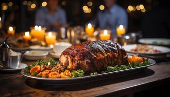 ai gerado grelhado carne em placa, gourmet celebração, natural chama, cozinhou gerado de ai foto