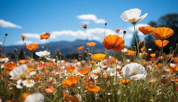 ai gerado vibrante Prado flores dentro verão, natureza beleza dentro cheio flor gerado de ai foto