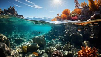 ai gerado embaixo da agua peixe nadar dentro a azul coral recife, natureza beleza gerado de ai foto