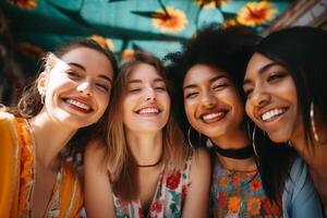 uma grupo do diferente nacionalidades jovem meninas diversidade conceito com generativo ai foto