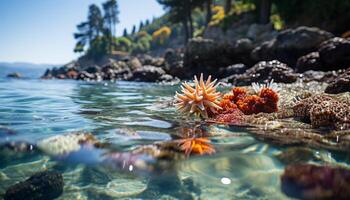 ai gerado embaixo da agua aventura peixe, coral, mergulho mergulhando, mar vida, beleza gerado de ai foto