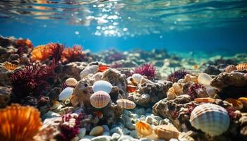 ai gerado embaixo da agua beleza peixe, coral, e mar vida dentro tropical paraíso gerado de ai foto