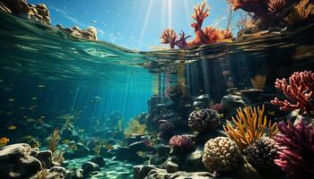 ai gerado embaixo da agua recife peixe dentro natureza, natação abaixo azul tropical água gerado de ai foto