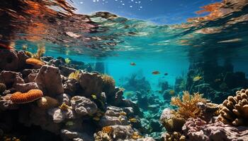 ai gerado embaixo da agua recife peixe dentro natureza azul, profundo, multi colori beleza gerado de ai foto