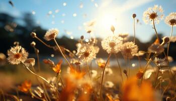 ai gerado brilhante amarelo margarida flores dentro tranquilo Prado, vibrante verão cena gerado de ai foto