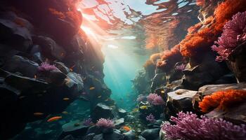 ai gerado embaixo da agua recife, natureza peixe, animal água, coral mergulho mergulho gerado de ai foto