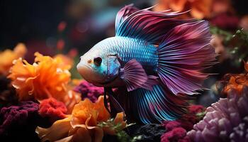 ai gerado embaixo da agua beleza multi colori peixe nadar dentro tropical azul água gerado de ai foto