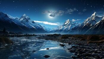 ai gerado majestoso montanha pico reflete tranquilo azul céu dentro inverno gerado de ai foto