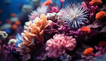 ai gerado embaixo da agua beleza peixe, coral, multi colori, aquático, roxo, fechar acima, tropical gerado de ai foto