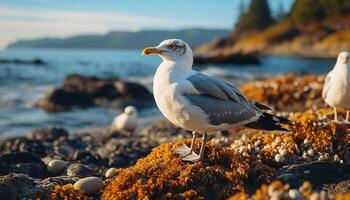 ai gerado gaivota vôo sobre água, desfrutando liberdade dentro tranquilo natureza gerado de ai foto