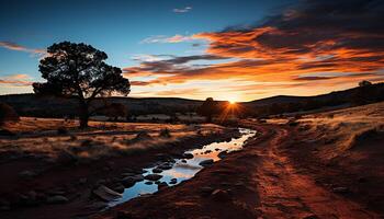 ai gerado silhueta do montanha alcance reflete beleza dentro natureza às crepúsculo gerado de ai foto