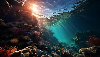 ai gerado embaixo da agua beleza peixe, coral, e mar vida dentro movimento gerado de ai foto
