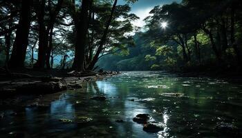 ai gerado tranquilo cena natureza beleza refletido dentro a pacífico lagoa gerado de ai foto