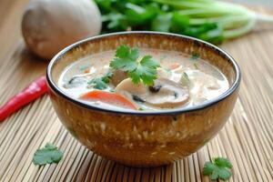 ai gerado calmante tailandês sopa, tom kha gai. generativo ai foto