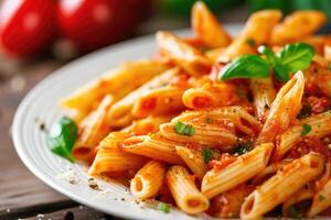 ai gerado Macarrão Penne arrabbiata,a clássico italiano massa prato. generativo ai foto