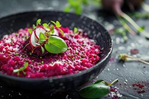 ai gerado a radiante vermelho, beterraba risoto, uma gourmet obra-prima dentro cada morder. generativo ai foto