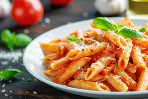 ai gerado Macarrão Penne arrabbiata,a clássico italiano massa prato. generativo ai foto