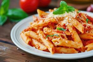 ai gerado Macarrão Penne arrabbiata,a clássico italiano massa prato. generativo ai foto