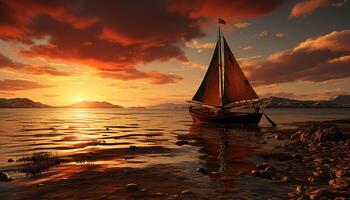 ai gerado Navegando navio desliza em tranquilo água, natureza beleza rodeia gerado de ai foto