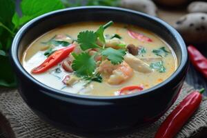 ai gerado calmante tailandês sopa, tom kha gai. generativo ai foto