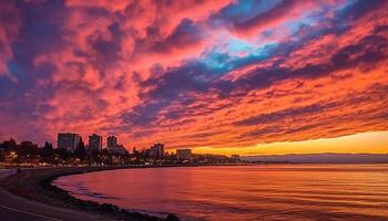 ai gerado pôr do sol sobre água, natureza beleza refletido dentro tranquilo crepúsculo gerado de ai foto