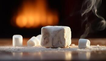 ai gerado fofo marshmallow em fogo, uma doce tratar para inverno gerado de ai foto