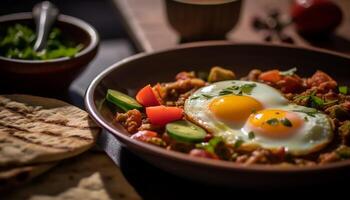 ai gerado frescor em prato saudável refeição, cozinhou carne, orgânico vegetal gerado de ai foto