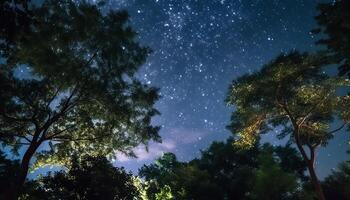 ai gerado noite céu iluminado de leitoso caminho, uma estrelado fantasia panorama gerado de ai foto