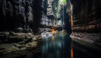 ai gerado majestoso montanha paisagem, fluindo água, e erodido Rocha formação gerado de ai foto