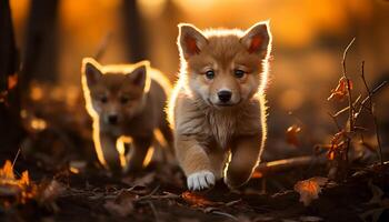 ai gerado fofa cachorro jogando ao ar livre, natureza pequeno peludo amigo gerado de ai foto