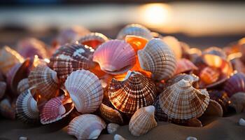 ai gerado uma lindo coleção do conchas, natureza colorida costeiro decorações gerado de ai foto