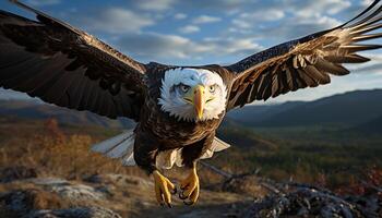 ai gerado majestoso Careca Águia subindo dentro natureza, simbolizando americano liberdade gerado de ai foto