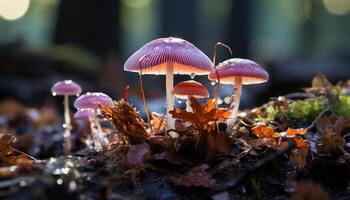 ai gerado frescor do outono ao ar livre fechar acima do não cultivado cogumelo crescimento gerado de ai foto